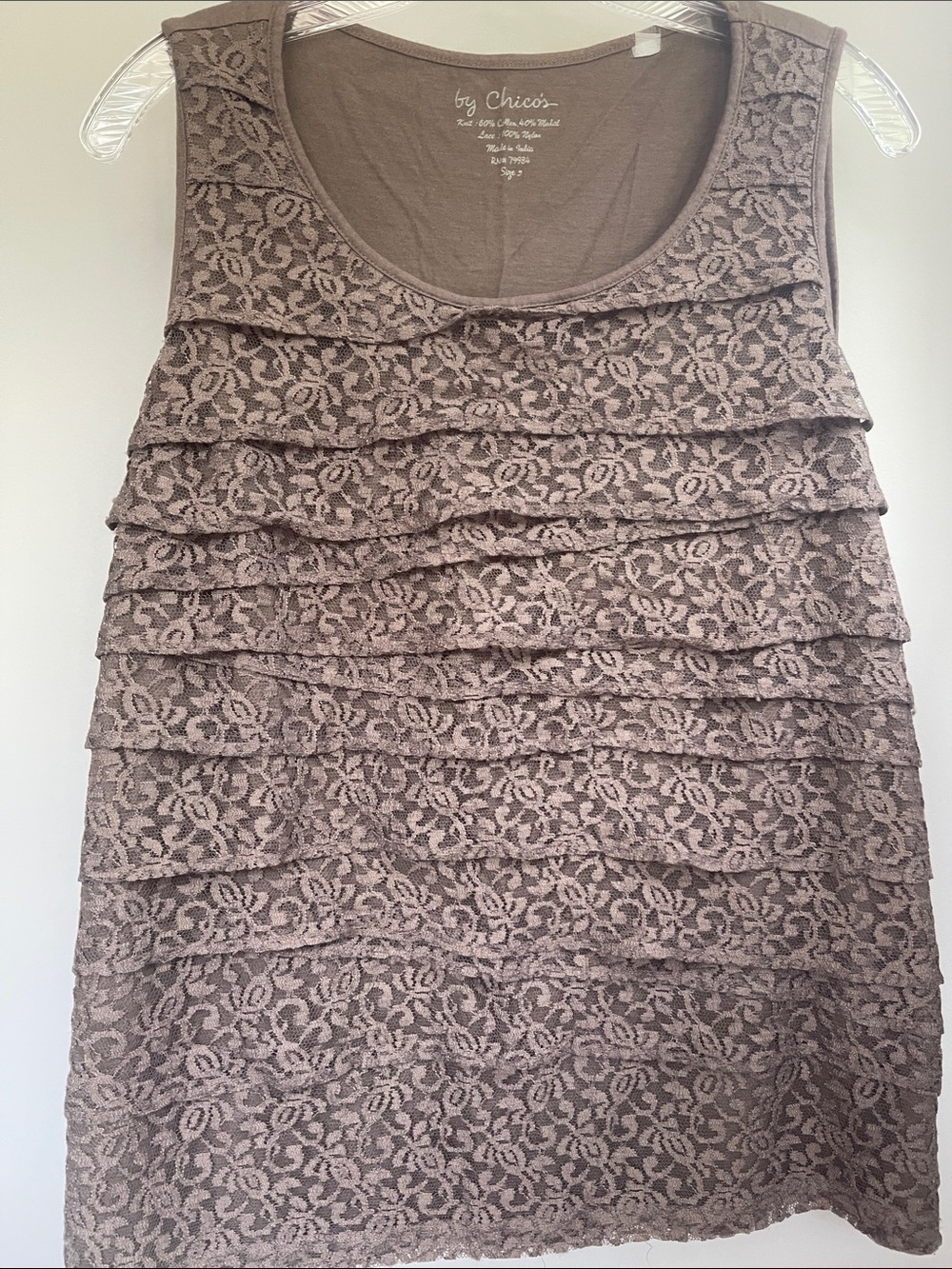 Chico's Taupe Lace Ruffle Tank